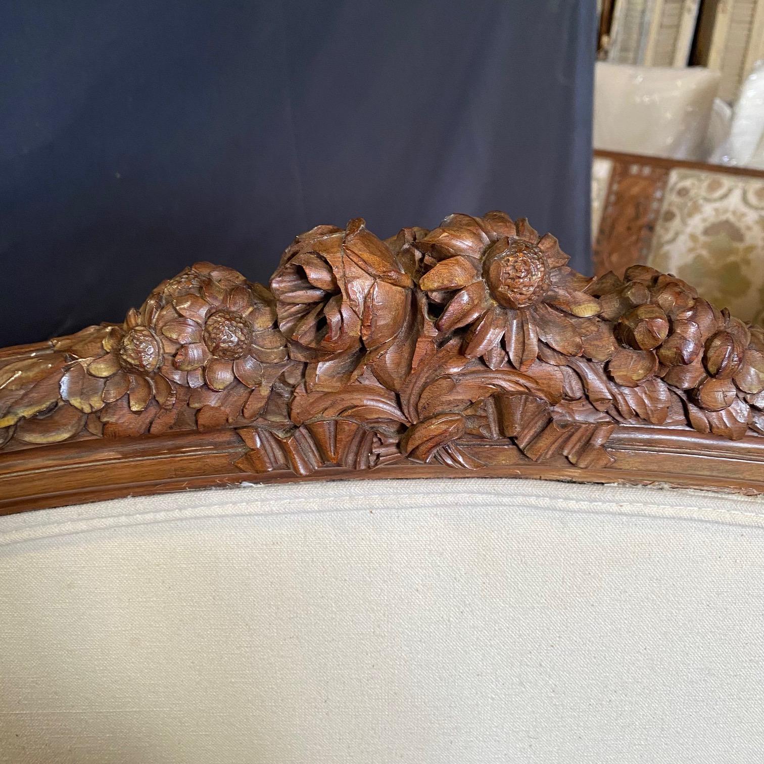 Mid-20th Century Pair of Elegant Carved Walnut French Louis XVI Upholstered Twin Beds