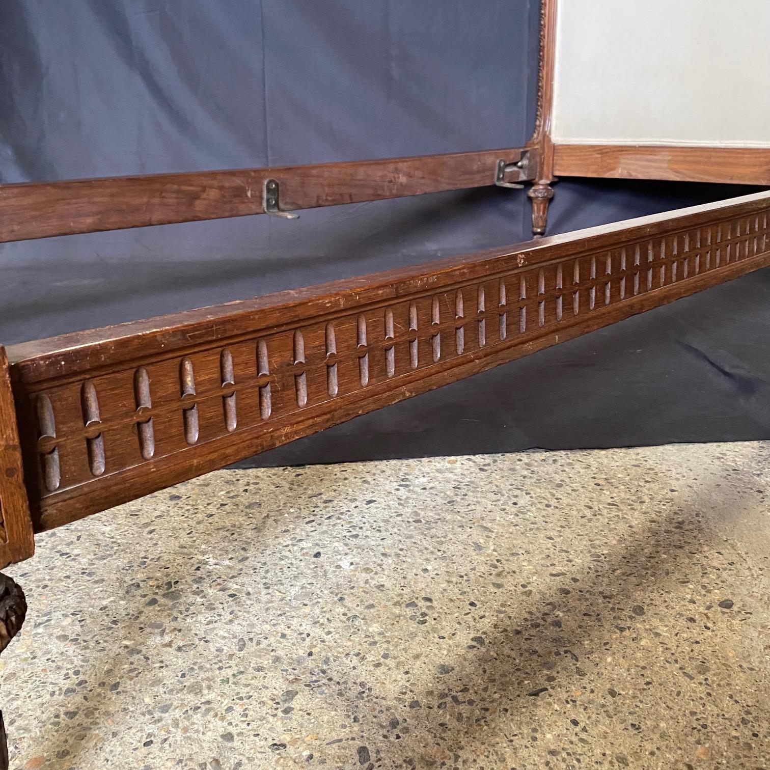 Pair of Elegant Carved Walnut French Louis XVI Upholstered Twin Beds 1