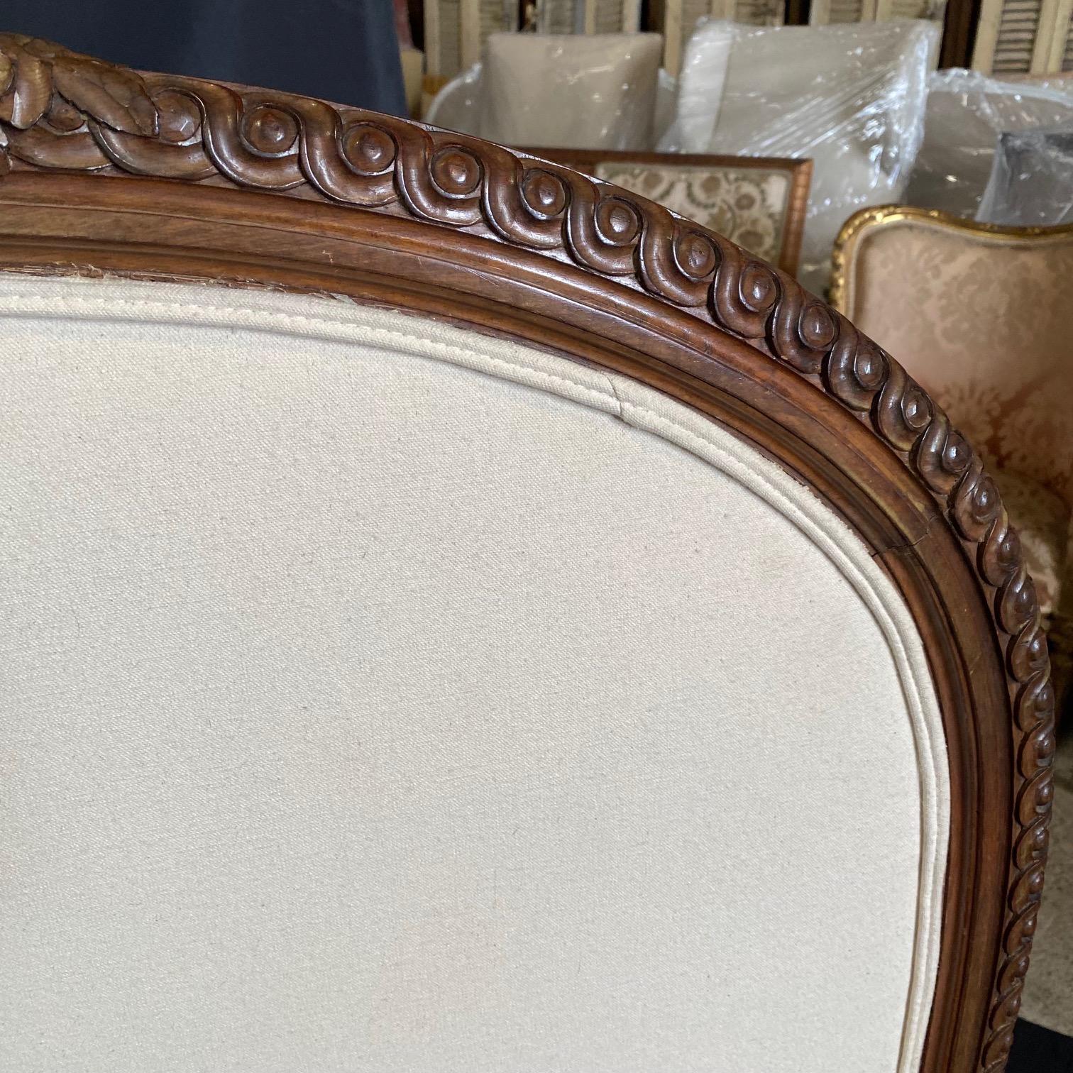 Pair of Elegant Carved Walnut French Louis XVI Upholstered Twin Beds 2