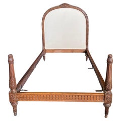 Pair of Elegant Carved Walnut French Louis XVI Upholstered Twin Beds