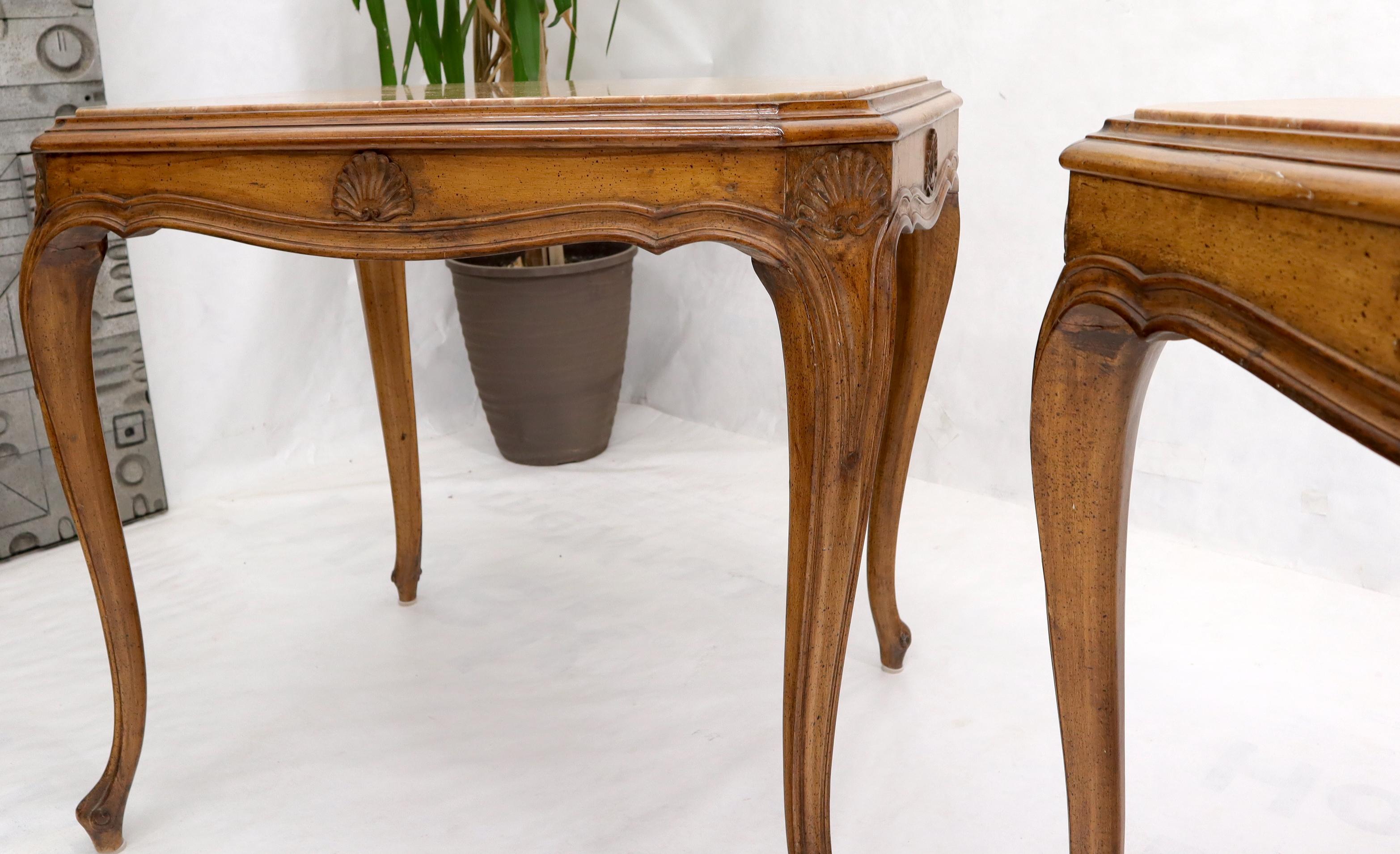 Pair of Elegant Carved Wood Rouge Marge Top End Lamp Tables Stands 2