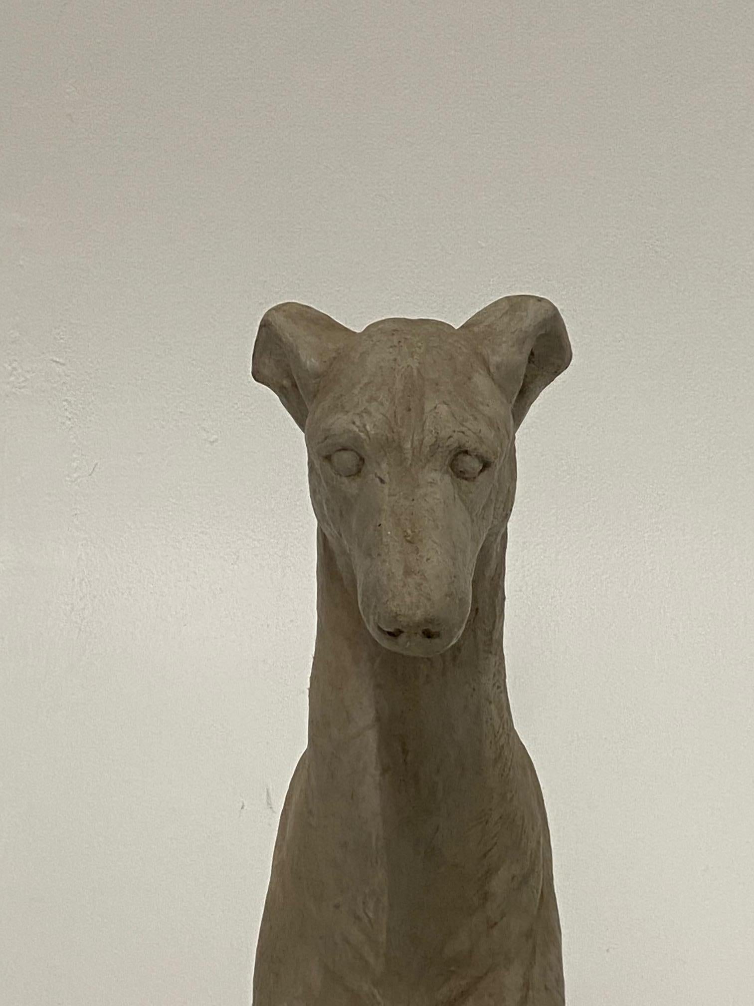 Pair of Elegant Cast Cement Whippet Sculptures In Good Condition In Hopewell, NJ