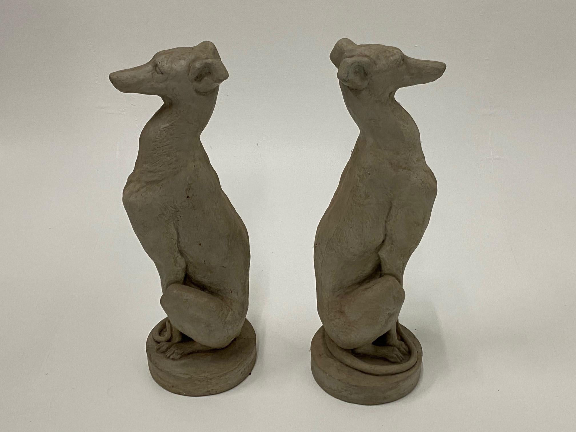 Late 20th Century Pair of Elegant Cast Cement Whippet Sculptures