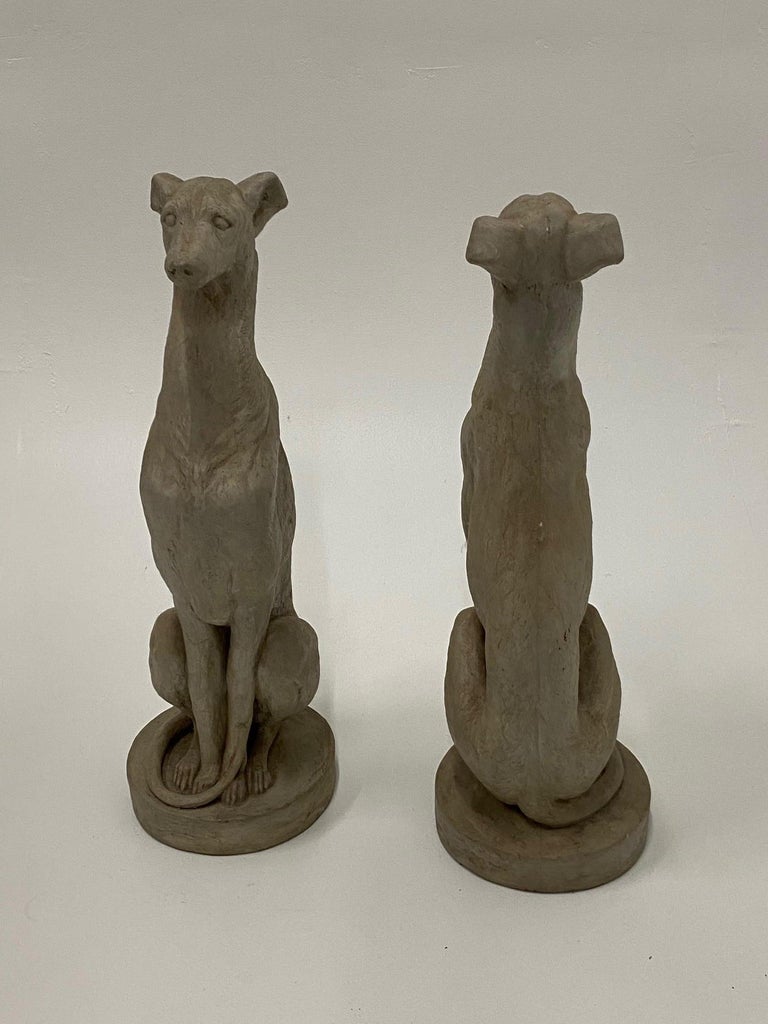 Pair of Elegant Cast Cement Whippet Sculptures For Sale at 1stDibs