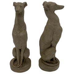 Pair of Elegant Cast Cement Whippet Sculptures
