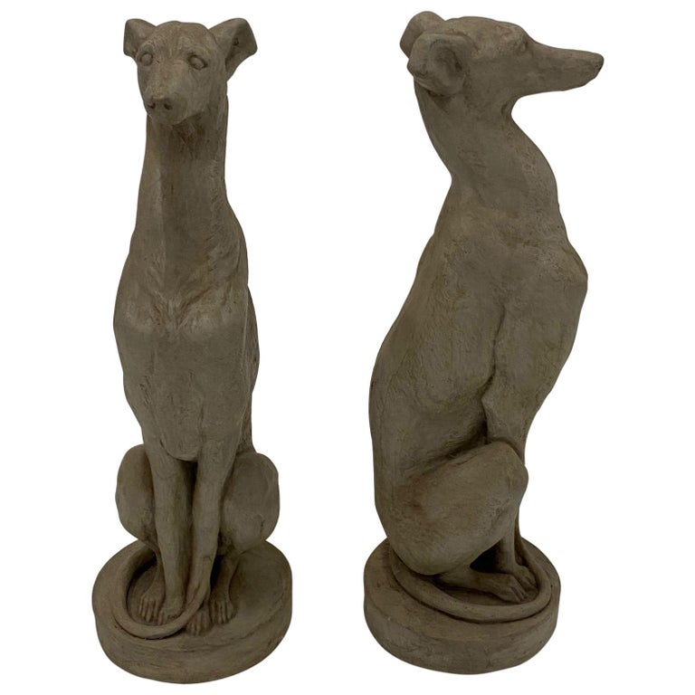 Pair of Elegant Cast Cement Whippet Sculptures For Sale at 1stDibs concrete whippet statue