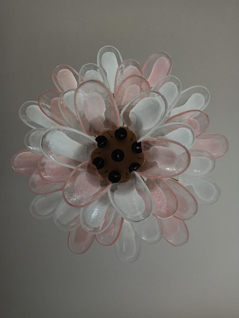 Pair of Elegant Chandeliers White and Pink Petals, Murano, 1990 For Sale 14