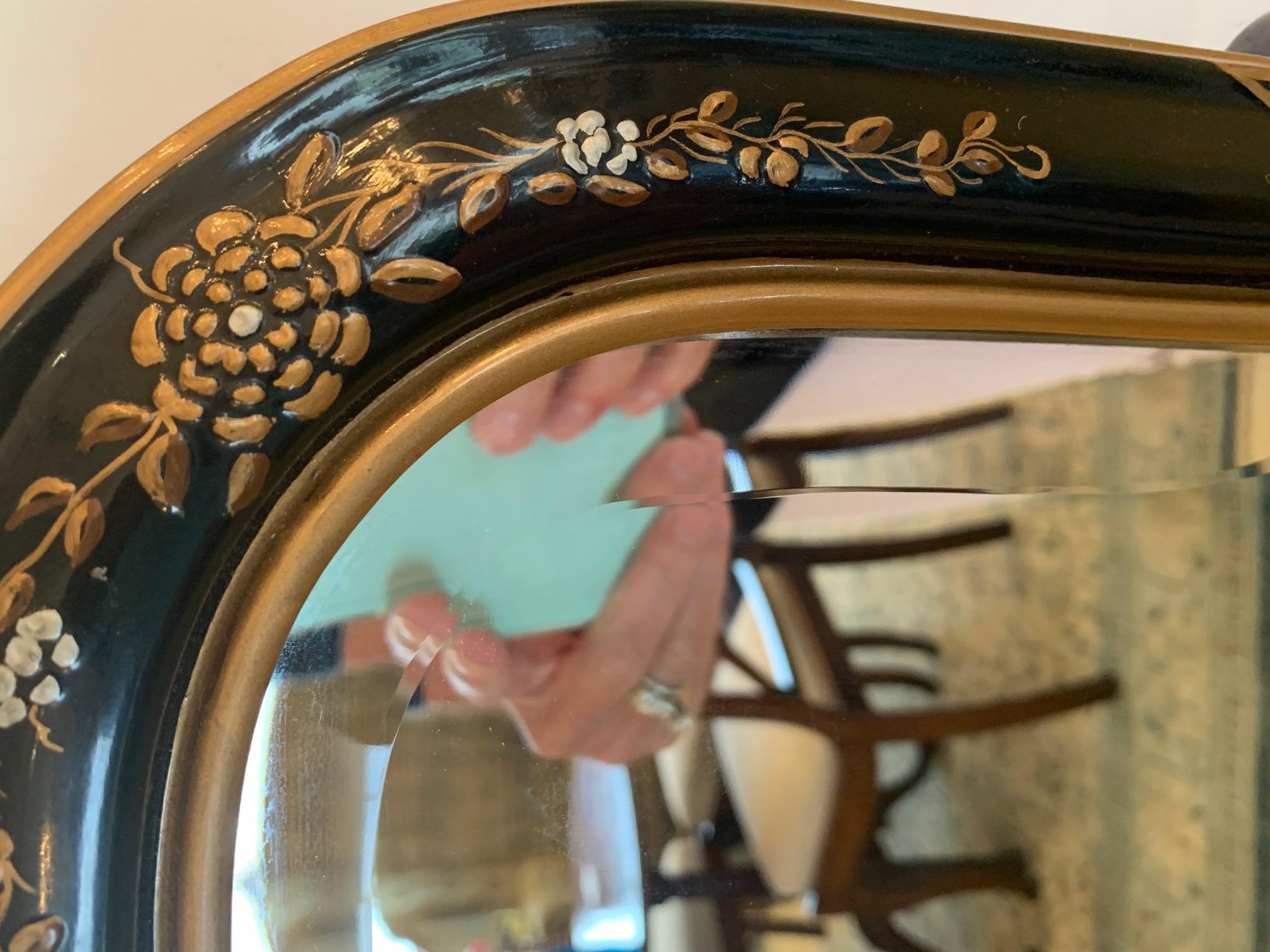 American Pair of Elegant Chinoiserie Laquered Hand Painted Mirrors