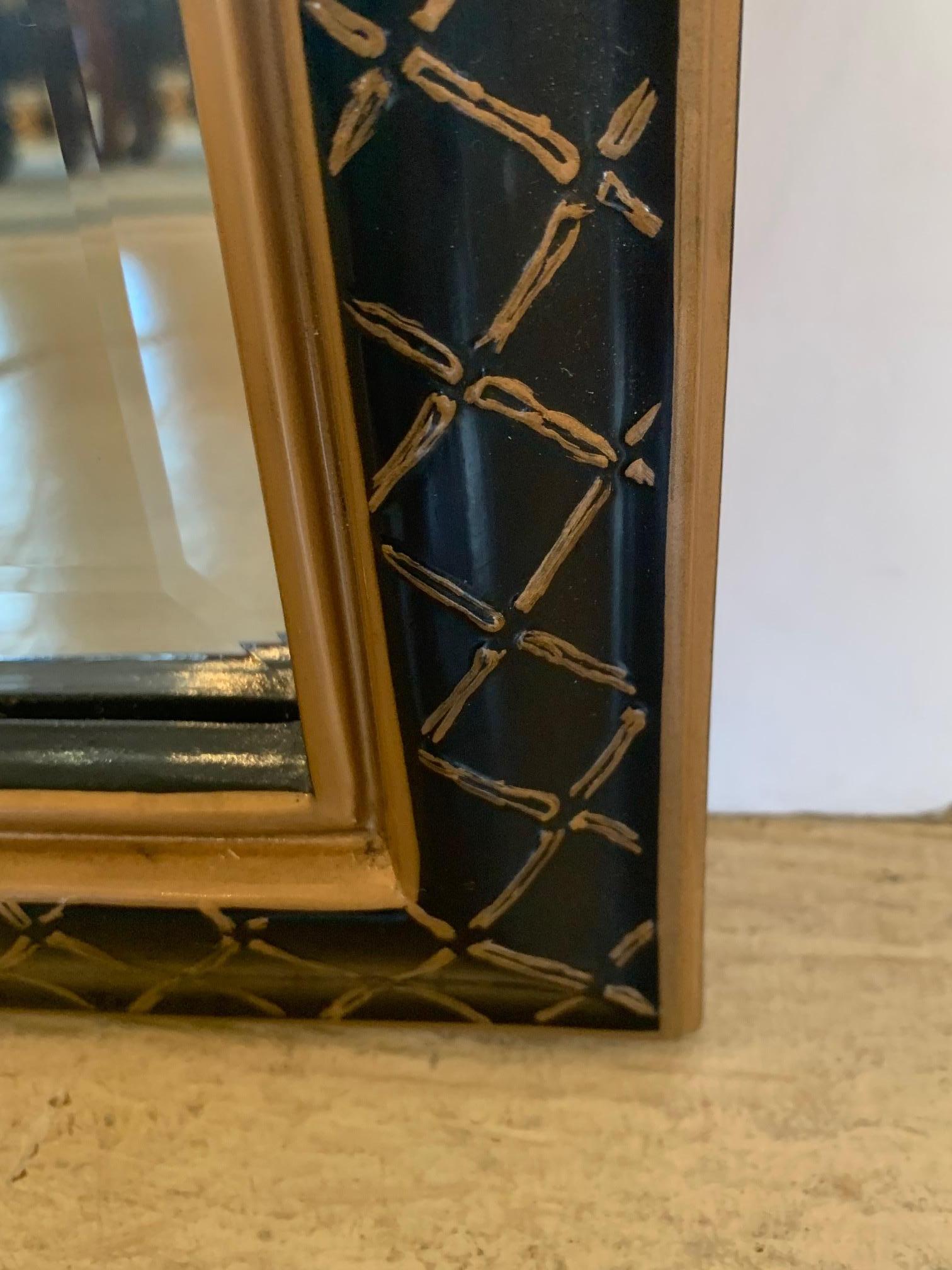 Pair of Elegant Chinoiserie Laquered Hand Painted Mirrors For Sale 2