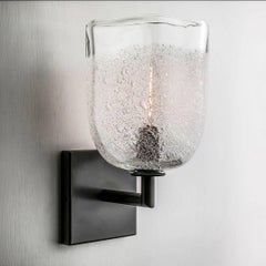 Pair of Clear Square Glass Sconces • Hand Blown Glass • In Stock