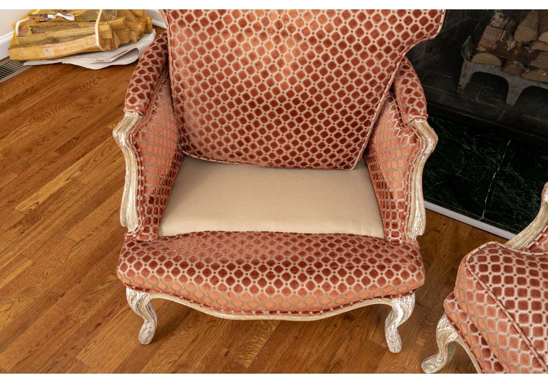 Fabric Pair of Elegant Custom Upholstered Bergeres For Sale