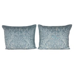 Pair of Elegant Designer Damask Pillows in Soft Blue Tones