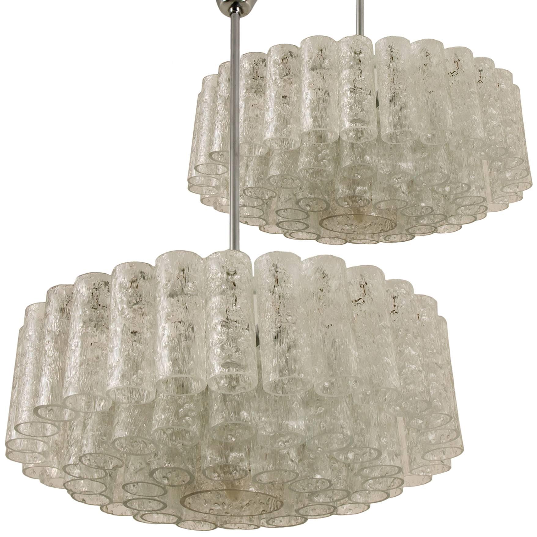 Pair of Elegant Doria Chandeliers, 60 Glass Tubes, 1960s In Good Condition For Sale In Rijssen, NL