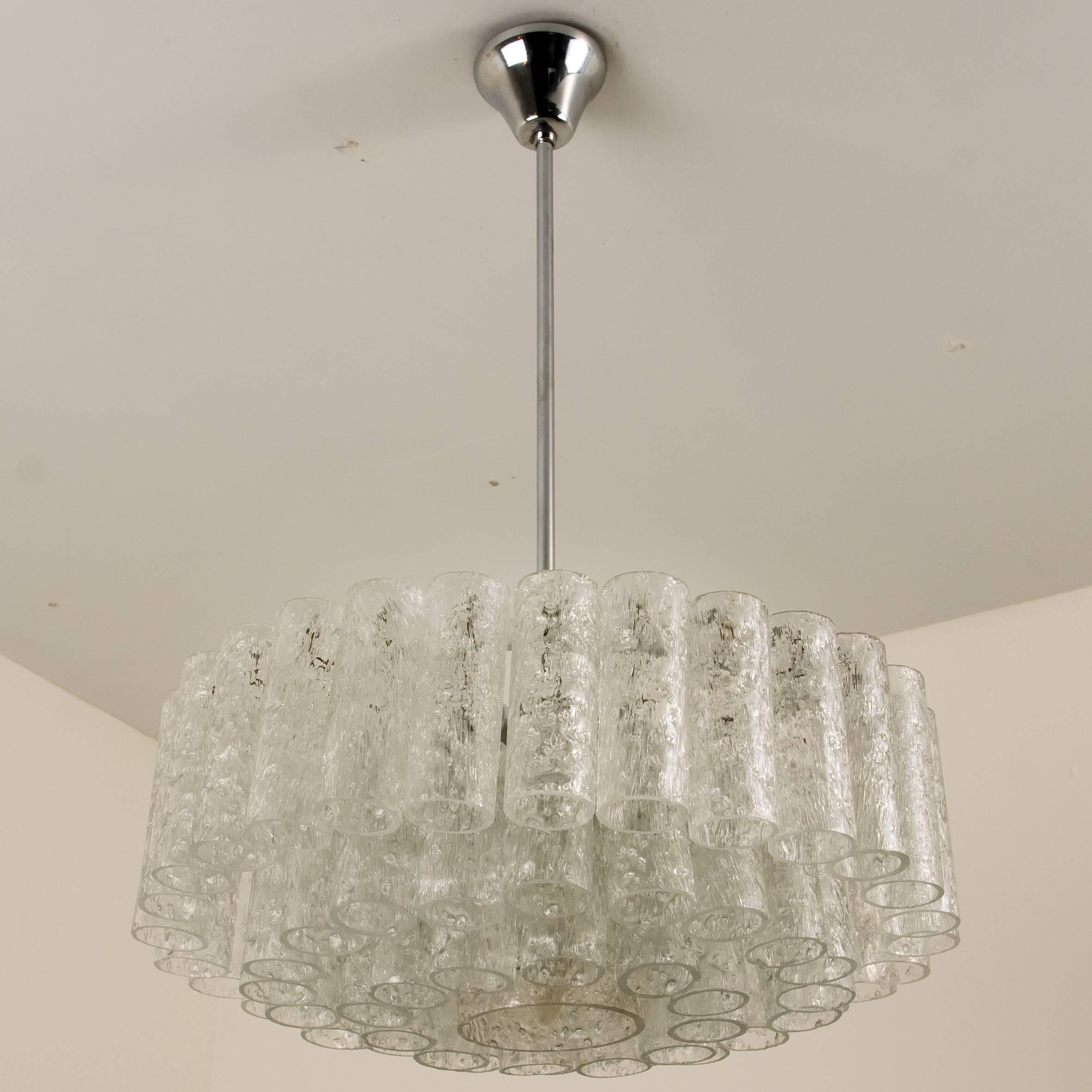 20th Century Pair of Elegant Doria Chandeliers, 60 Glass Tubes, 1960s For Sale