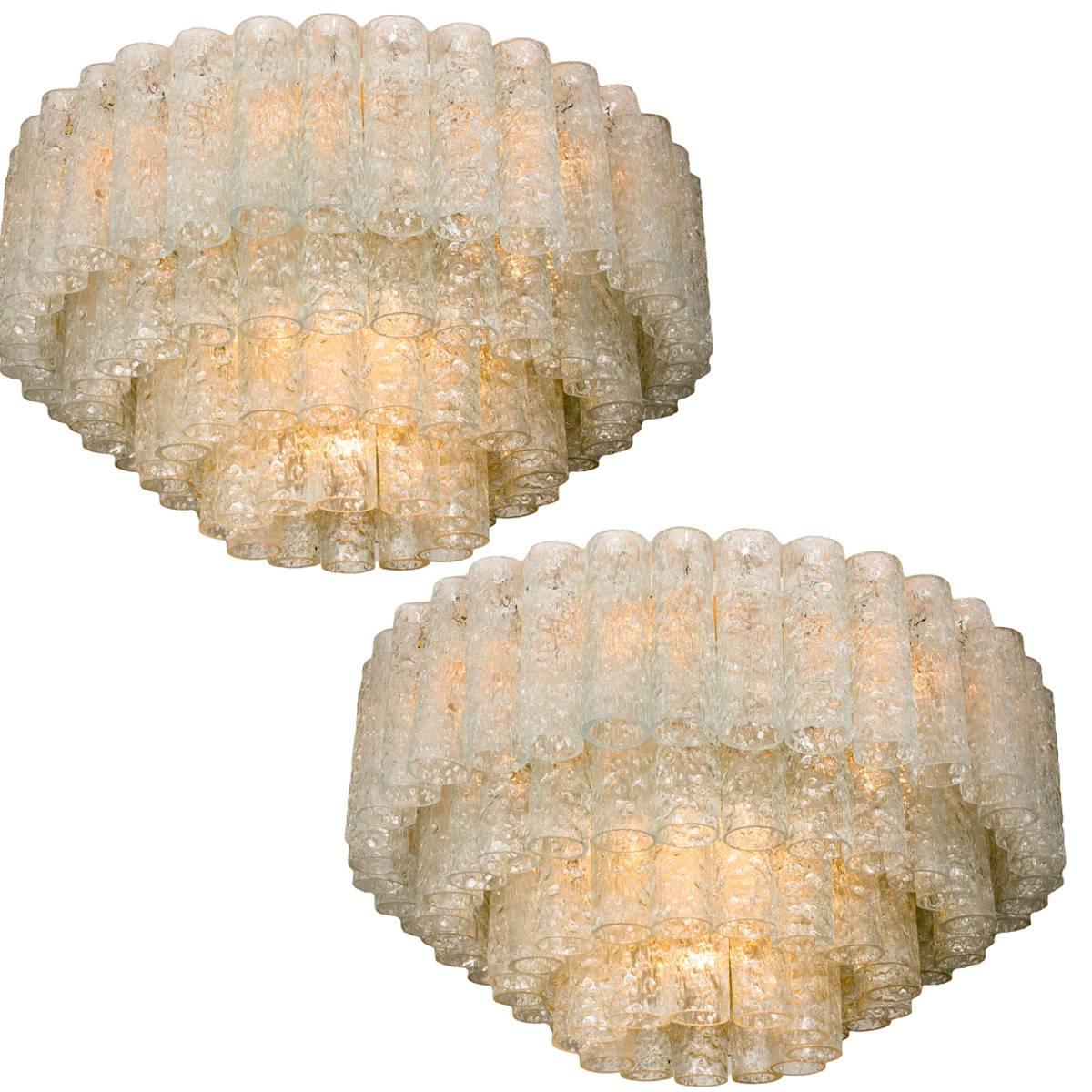 Pair of Elegant Doria Chandeliers, 60 Glass Tubes, 1960s For Sale 3