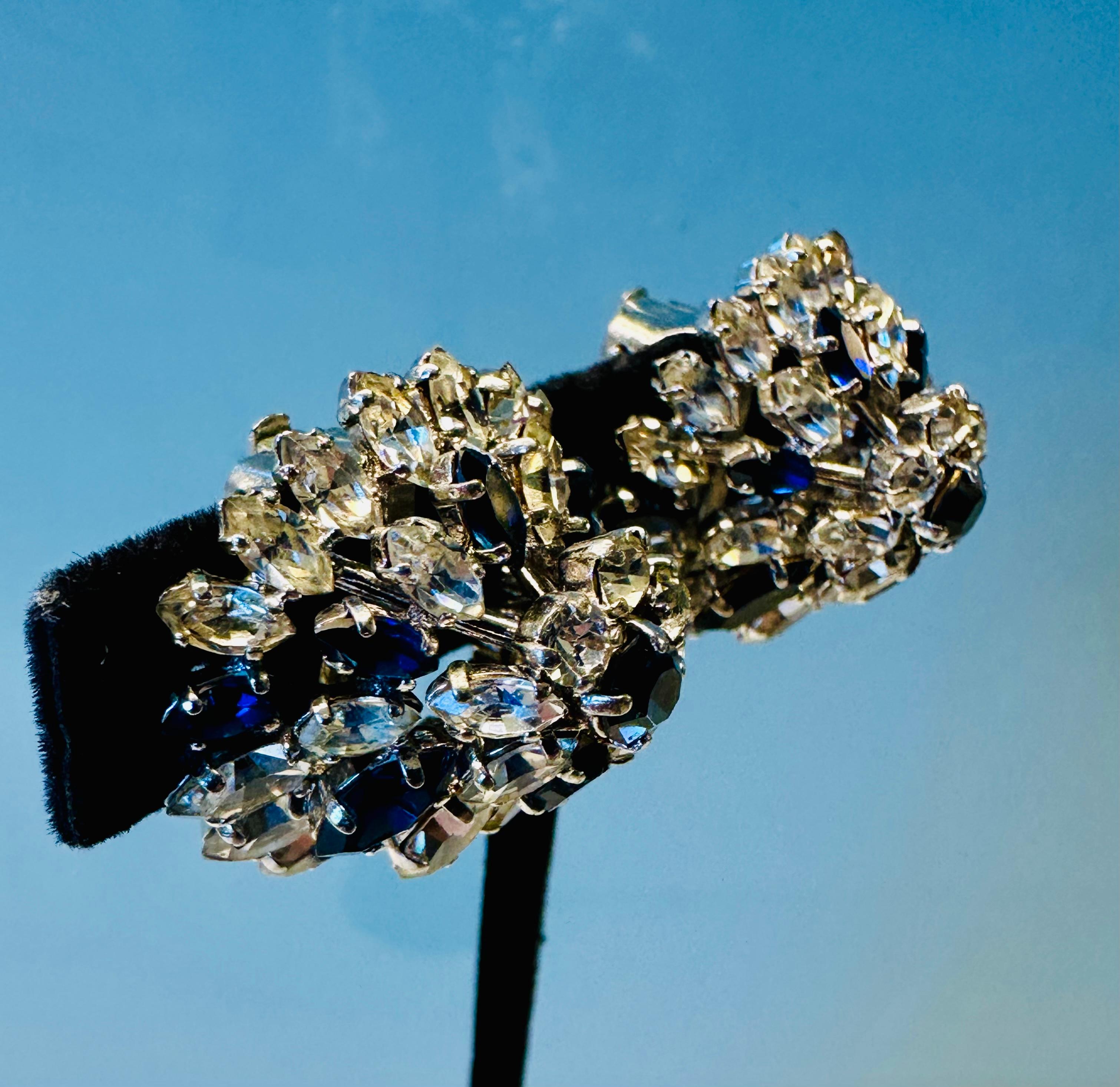 20th Century Pair of Elegant Early 1960s Christian Dior Blue & Clear Crystal Earrings For Sale