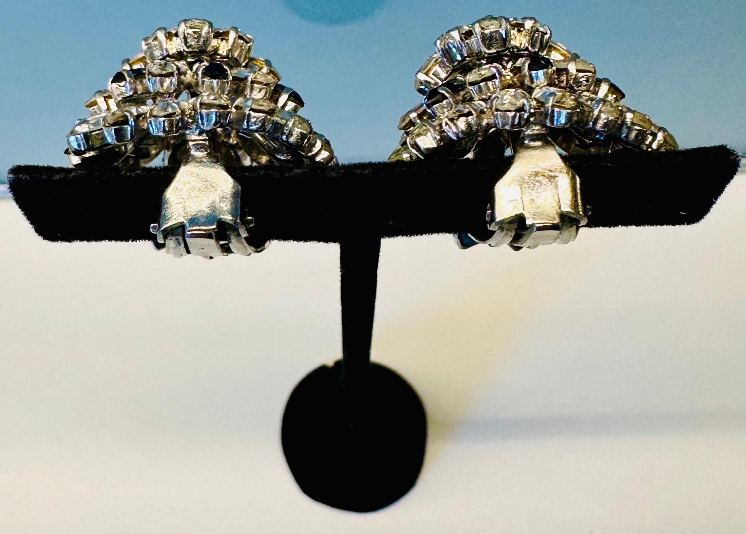 Pair of Elegant Early 1960s Christian Dior Blue & Clear Crystal Earrings For Sale 2