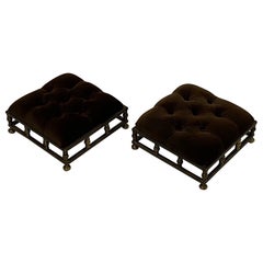 Antique Pair of Elegant Edwardian Brass and Velvet Footstools