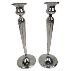 Pair of Elegant Edwardian Modern Georgian Sterling Silver Candlesticks