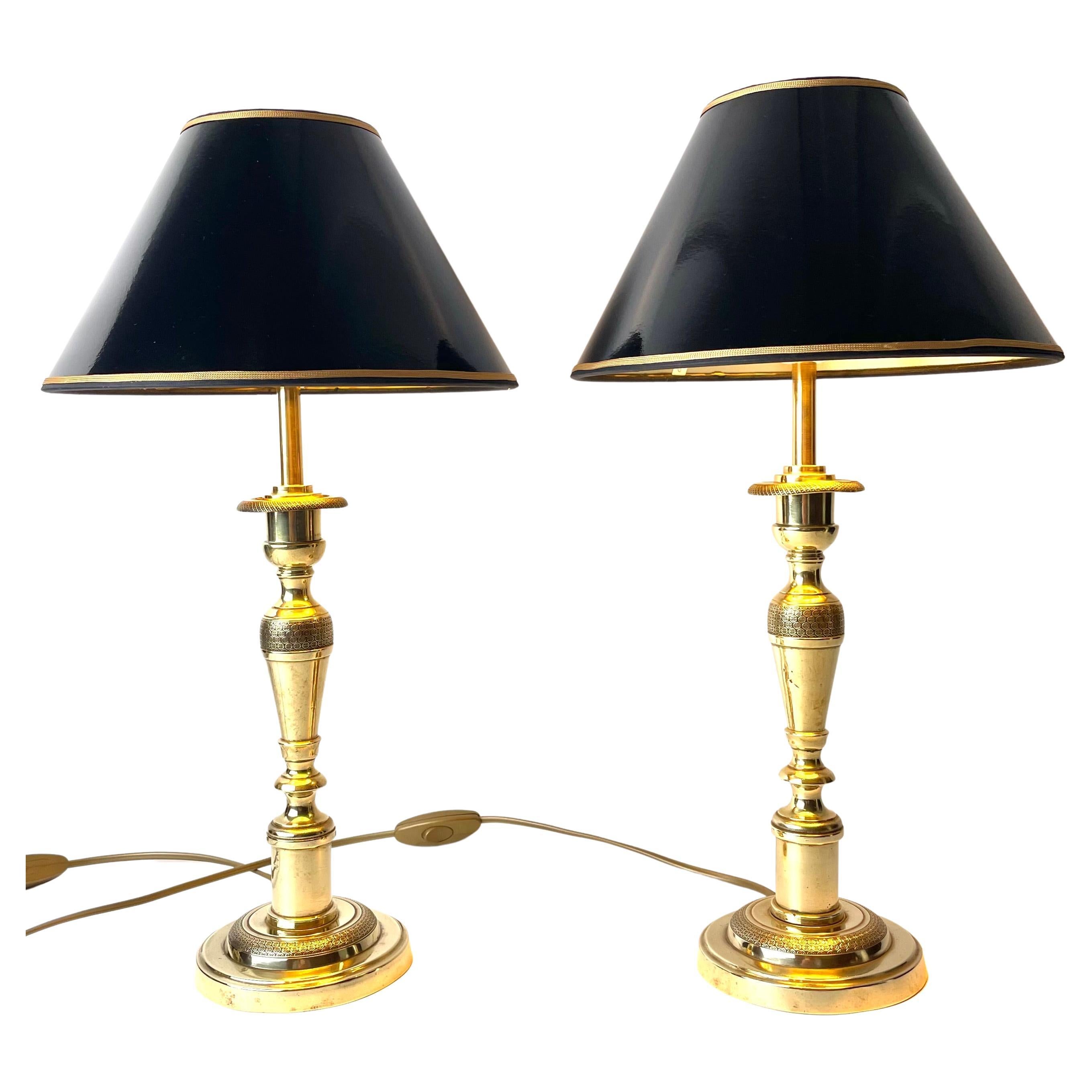 Pair of Elegant Empire Table Lamps in Brass, Early 19th Century