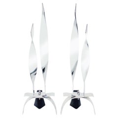 Pair of Elegant Flame Andirons in Polished Chrome 1960s