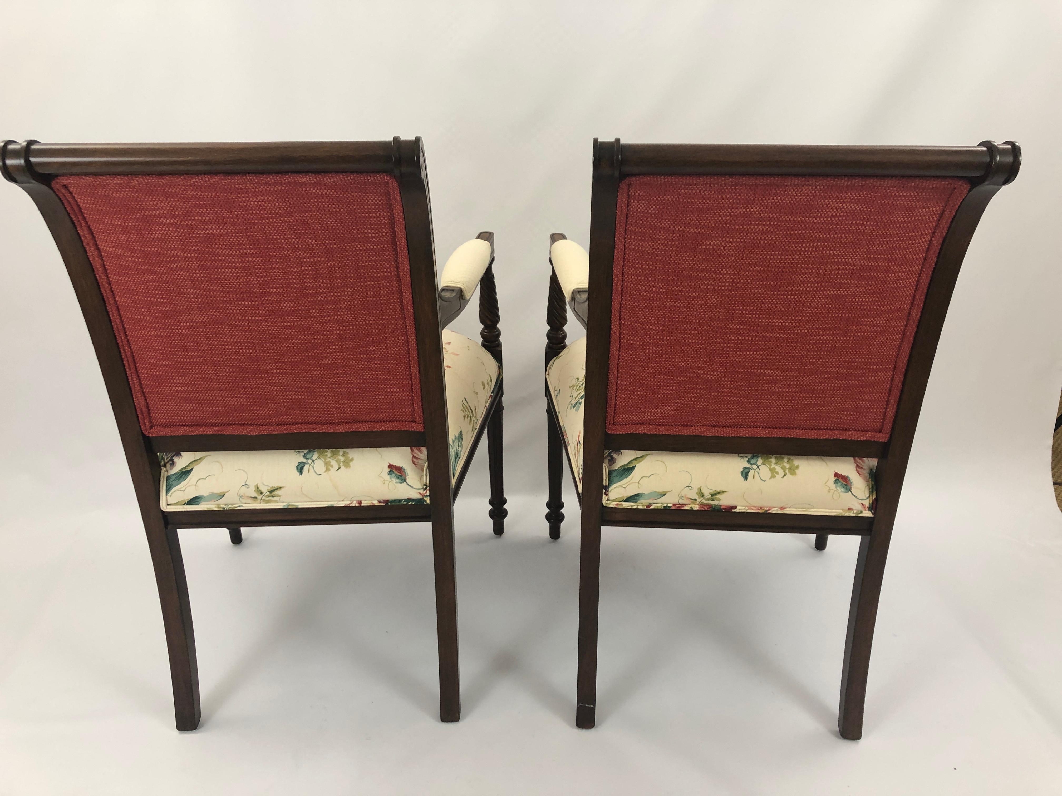 Pair of Elegant Floral Upholstered Fruitwood Armchairs 1