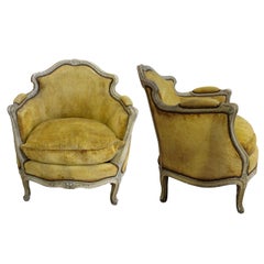 Pair of Elegant French Early 20th Century Bergères Louis XV Style Armchairs