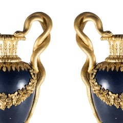 Pair of Elegant French Gilt Bronze Baluster Vases , signed Henri Dasson 1882