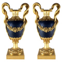 Pair of Elegant French Gilt Bronze Baluster Vases , signed Henri Dasson 1882