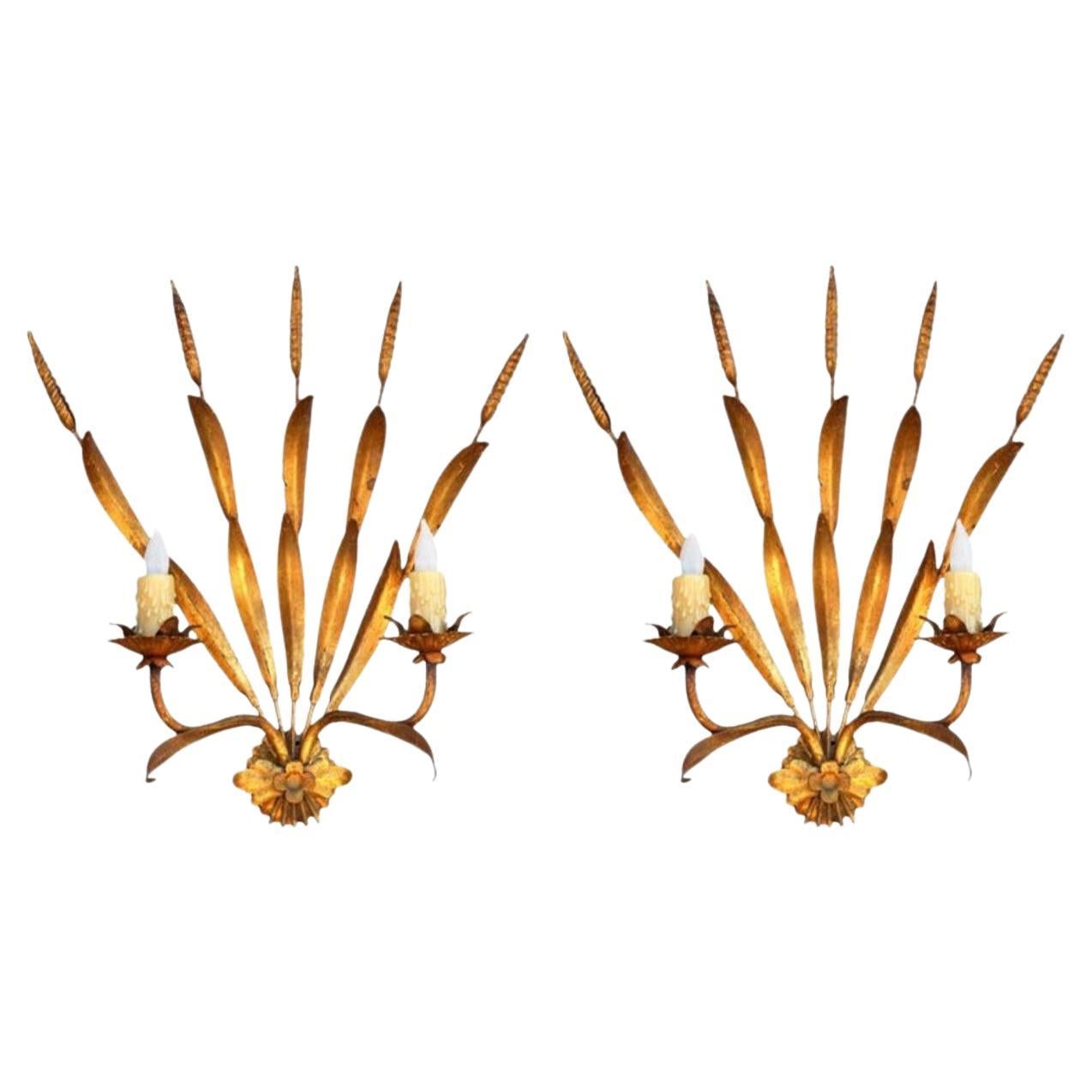 Pair of Elegant French Gilt Metal Sconces For Sale