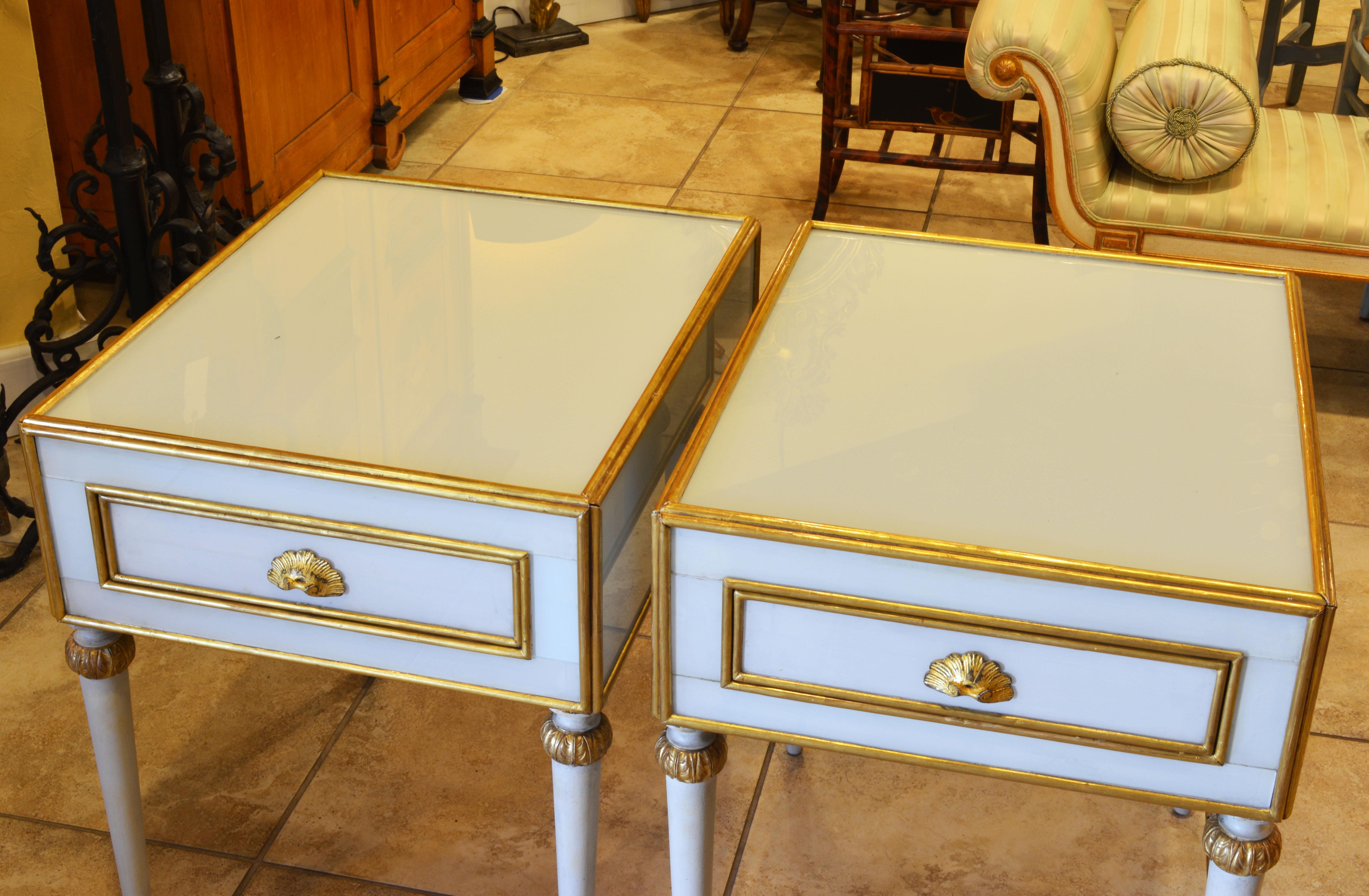 Pair of Elegant French Louis XVI Style Milk Glass Mounted Giltwood Tables 10