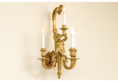 Pair Of Elegant French Neoclassical Style Figural Gilt Bronze Wall Sconces