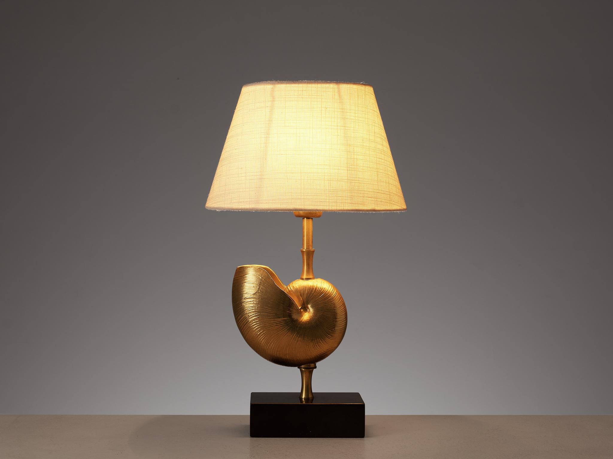 Stone Pair of Elegant French Shell Table Lamps in Brass 