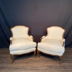 Pair of Elegant French Walnut Louis XV Bergere Chairs