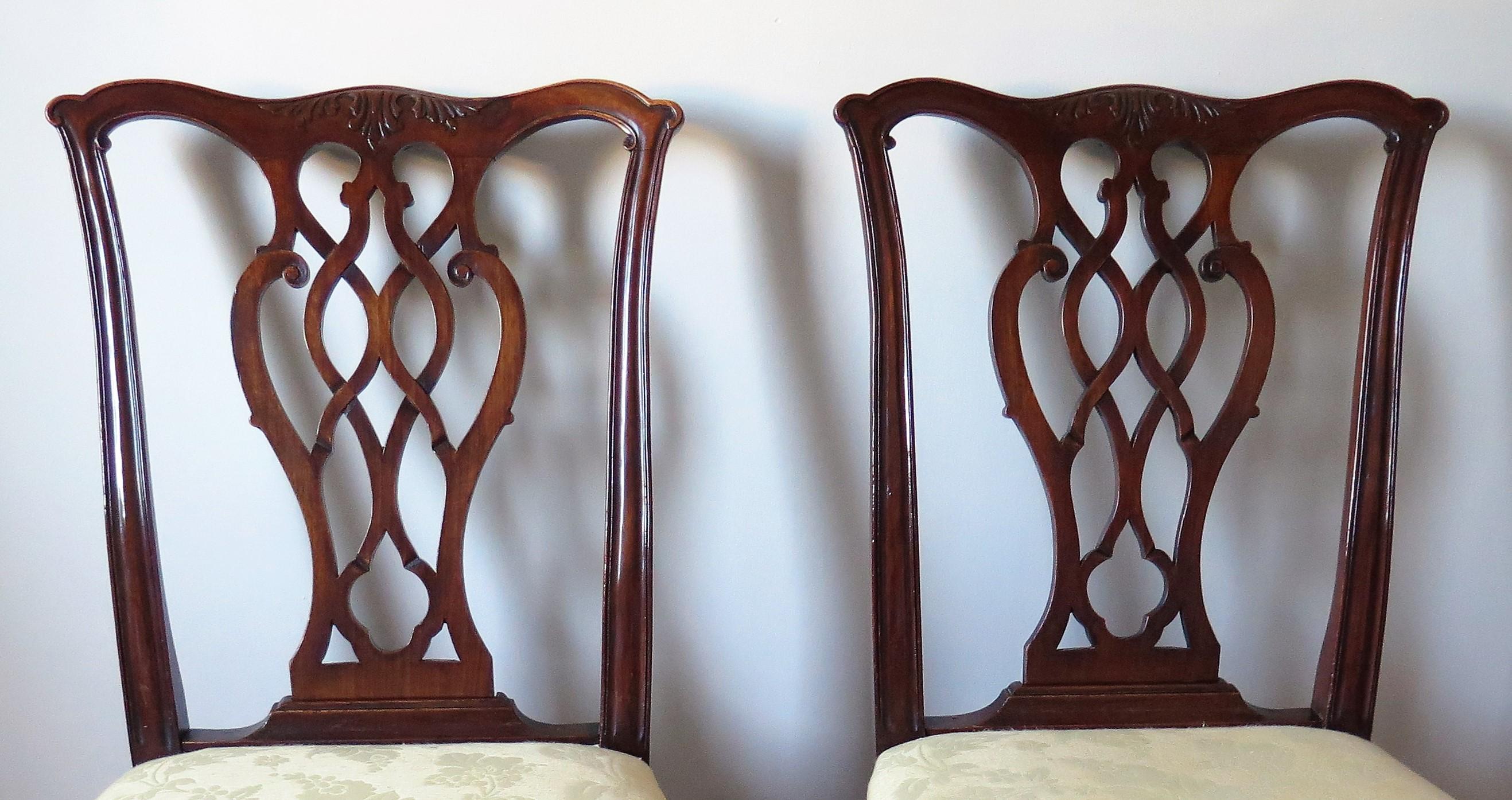 Pair of Elegant George 111 Mahogany Chippendale Chairs Reupholstered, Circa 1770 2