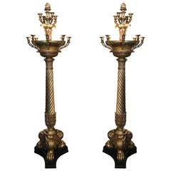 Antique Pair of Elegant Giltwood Torchieres/Floor Lamps in Neoclassical Taste circa 1900