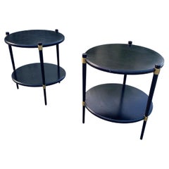 Pair of elegant gueridons in lacquered wood and brass circa 1960