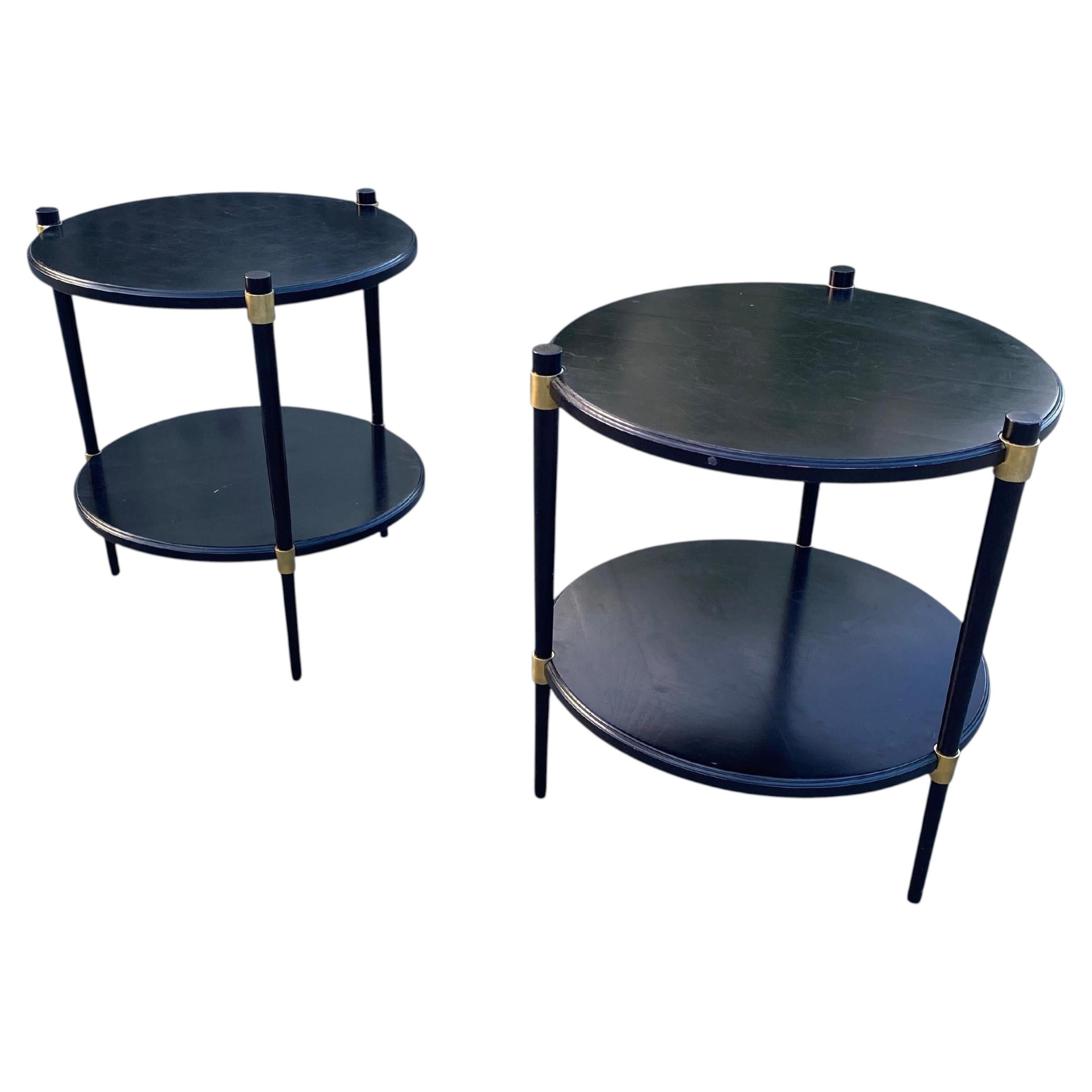 Pair of elegant gueridons in lacquered wood and brass circa 1960 For Sale