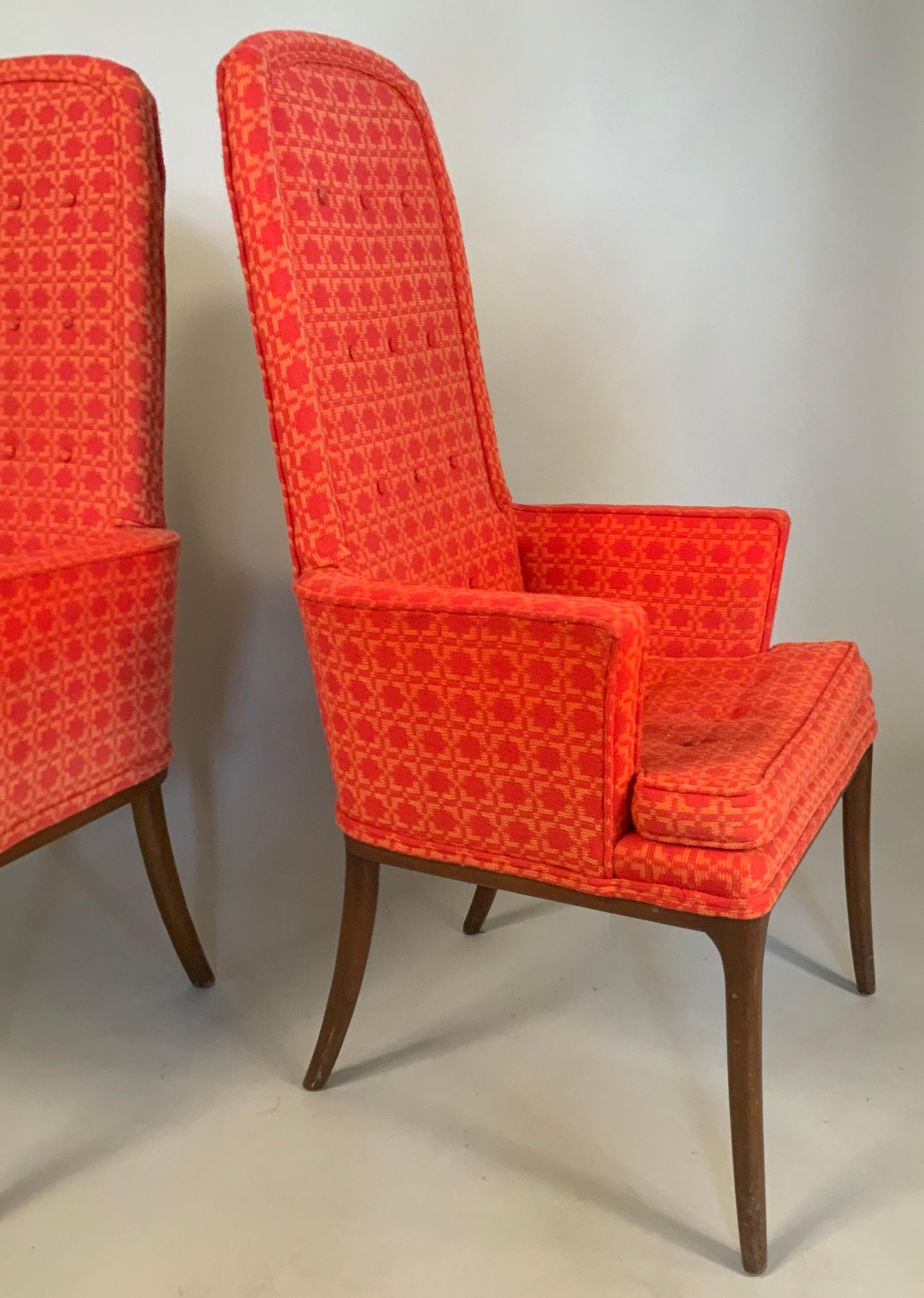 Mid-Century Modern Pair of Elegant High Back Armchairs by Erwin Lambeth