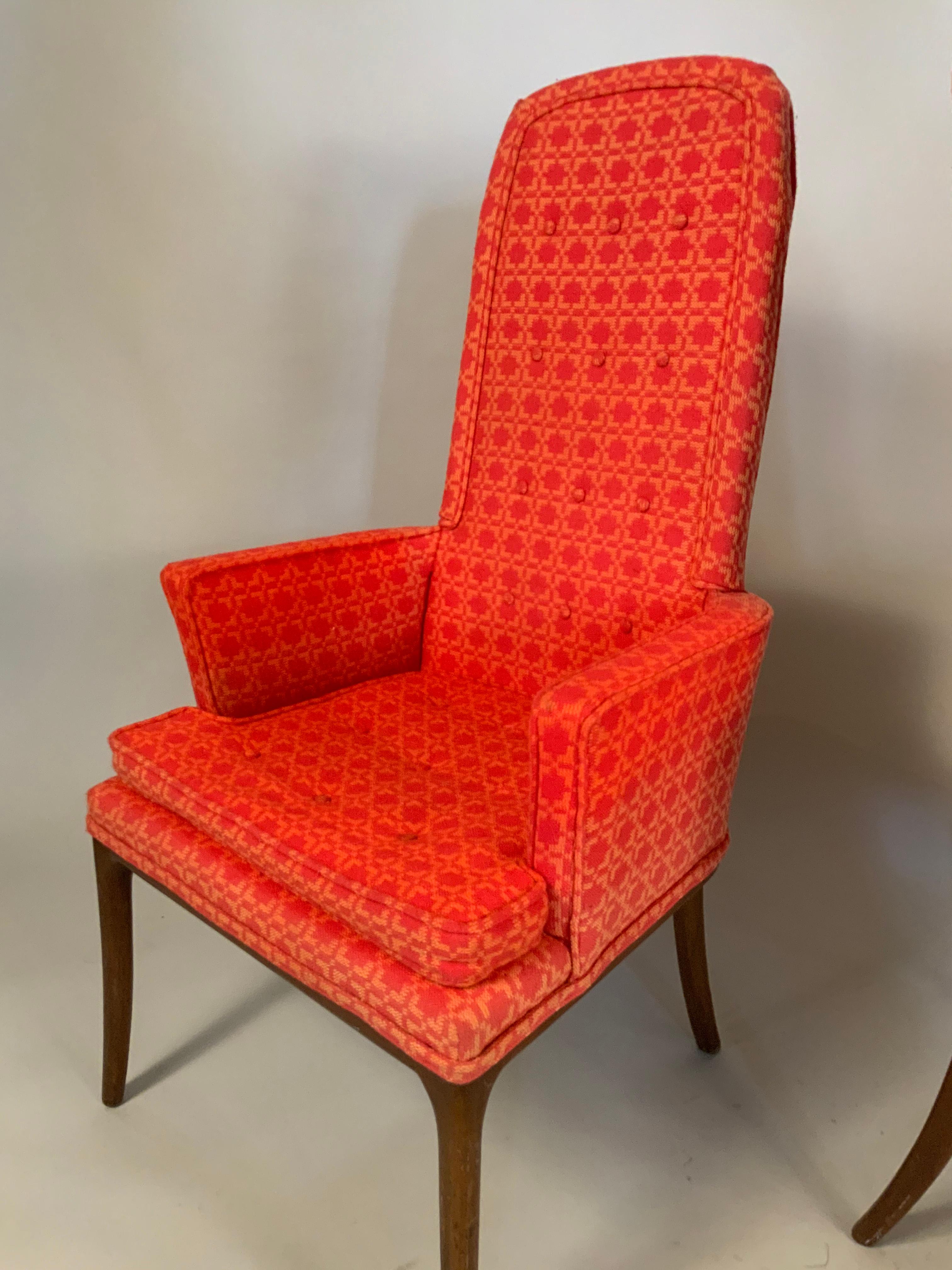 American Pair of Elegant High Back Armchairs by Erwin Lambeth