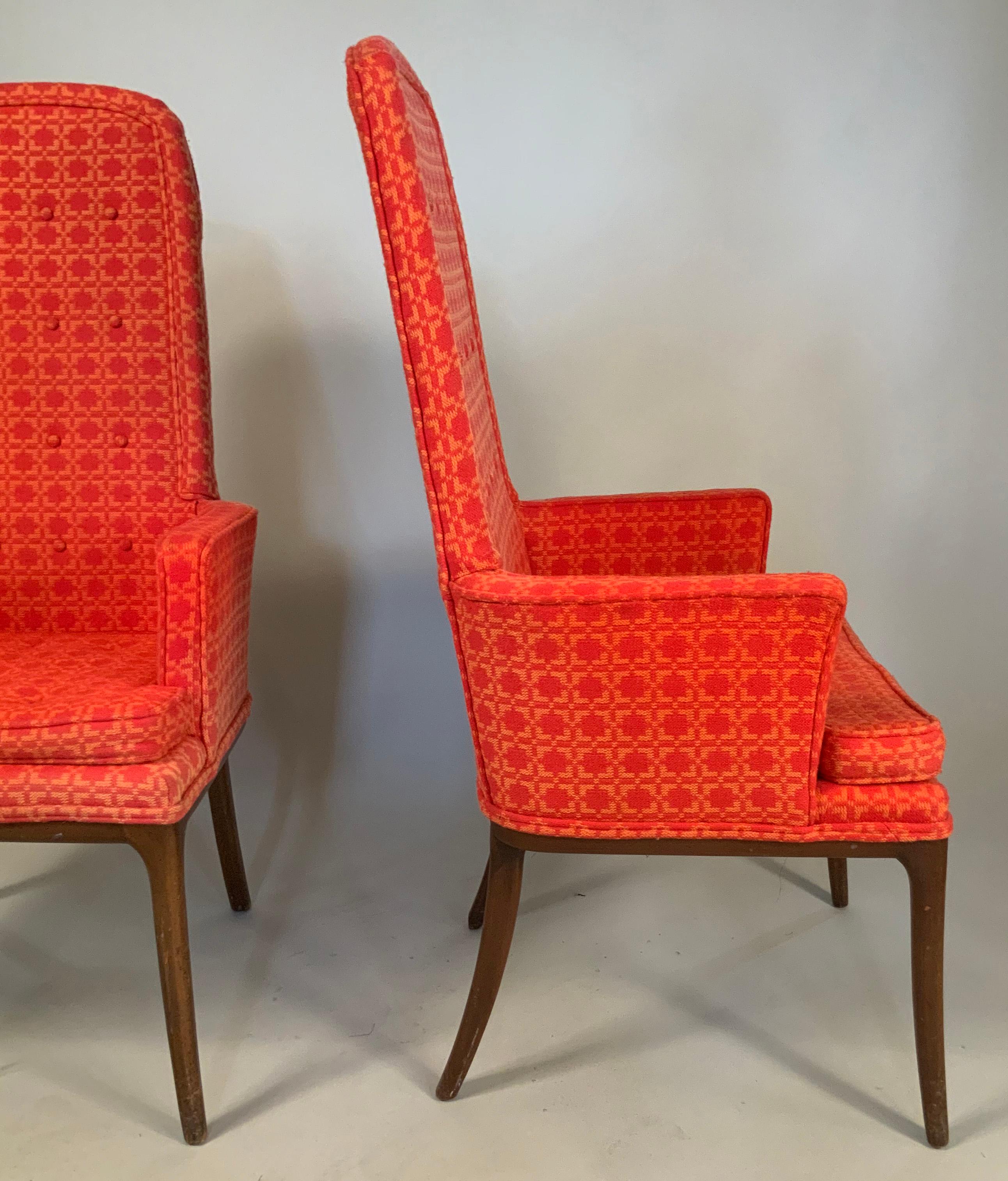 Mid-20th Century Pair of Elegant High Back Armchairs by Erwin Lambeth