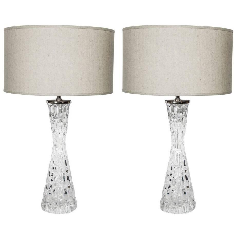 Pair of Elegant Ice Glass Lamps by Carl Fagerlund for Orrefors