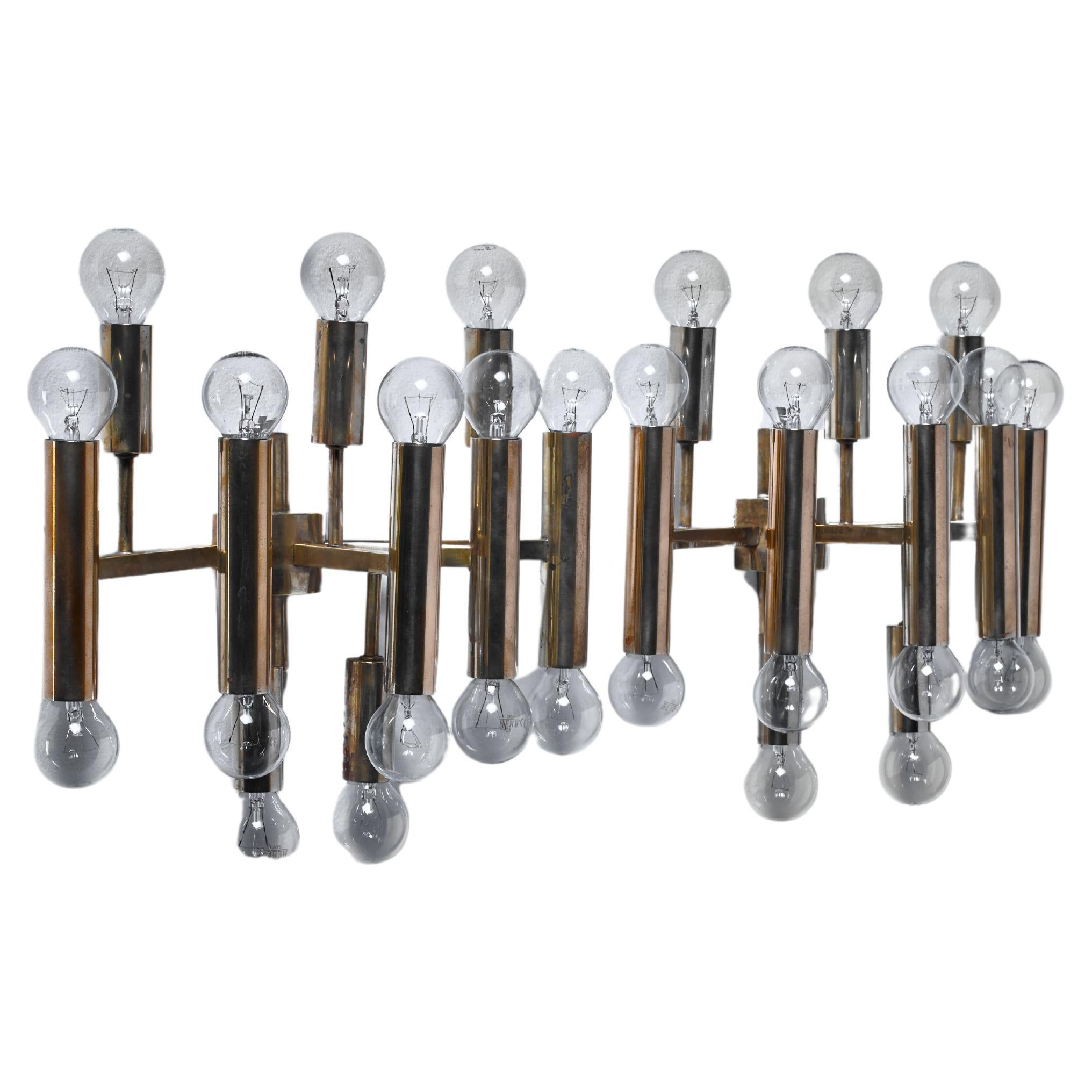 Pair of Elegant Italian Brass Candelabra Wall Lamps, 1950s