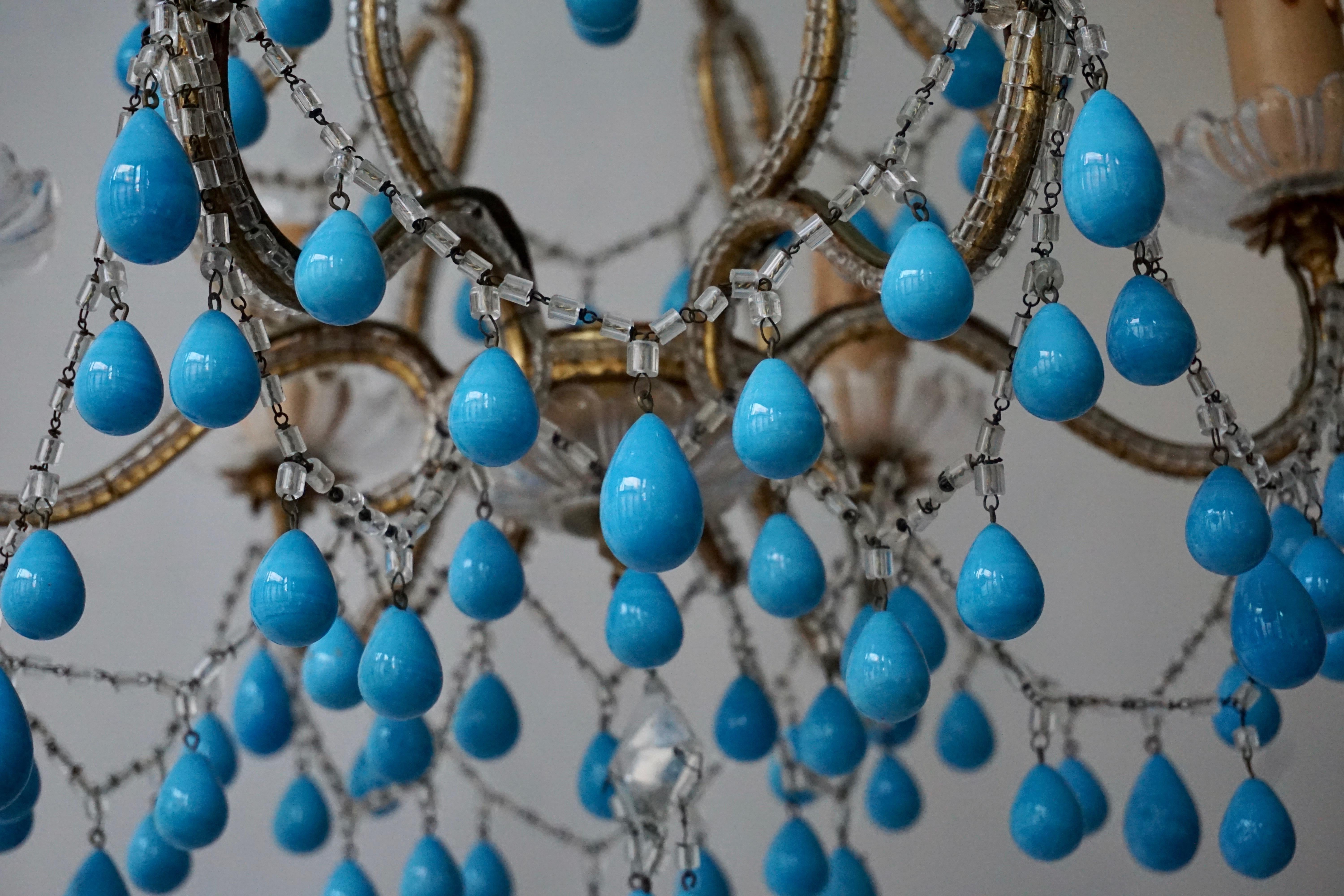 Pair of Elegant Italian Chandeliers with Turquoise Stone For Sale 4