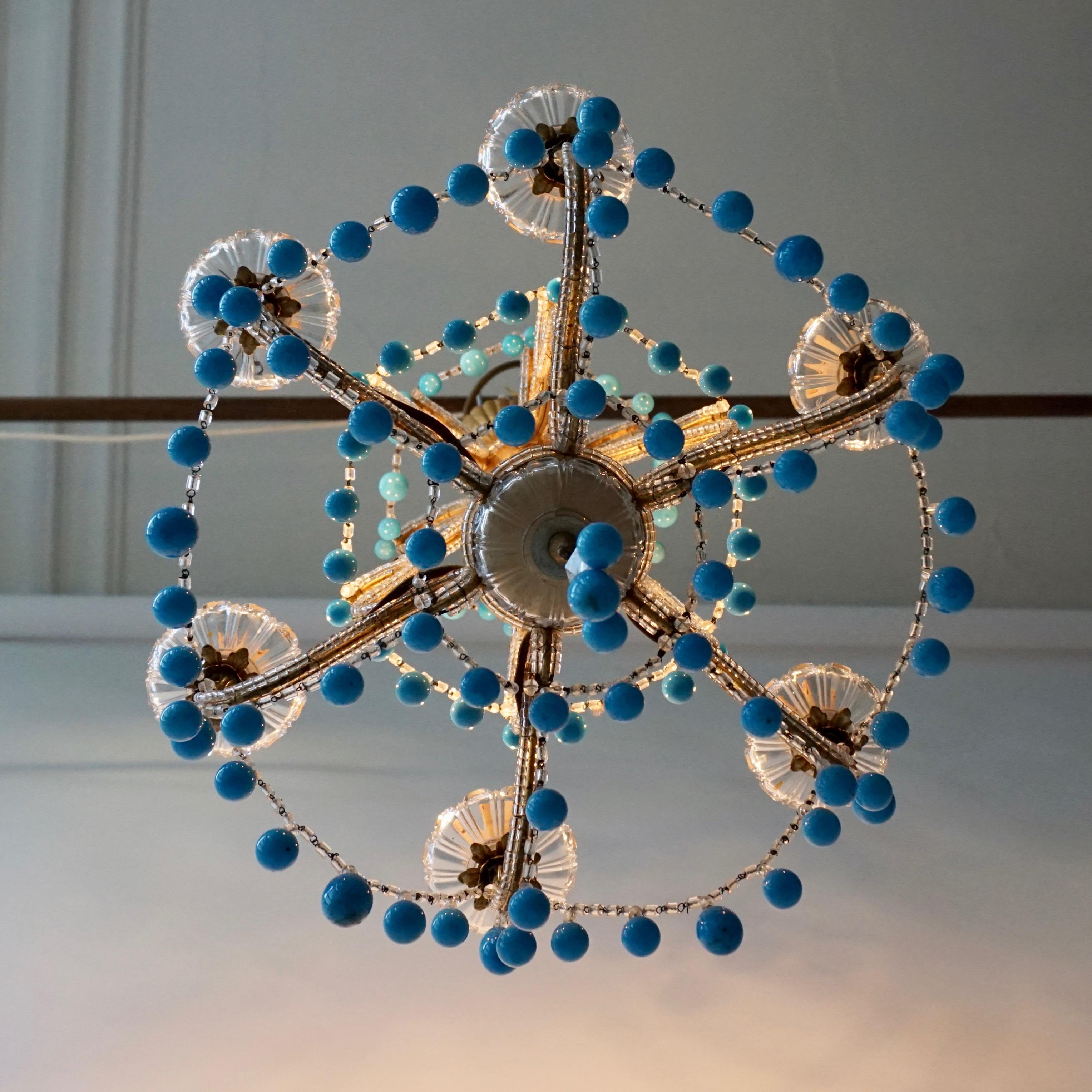 Coppia di eleganti lampadari italiani con pietre turchesi in vendita 5