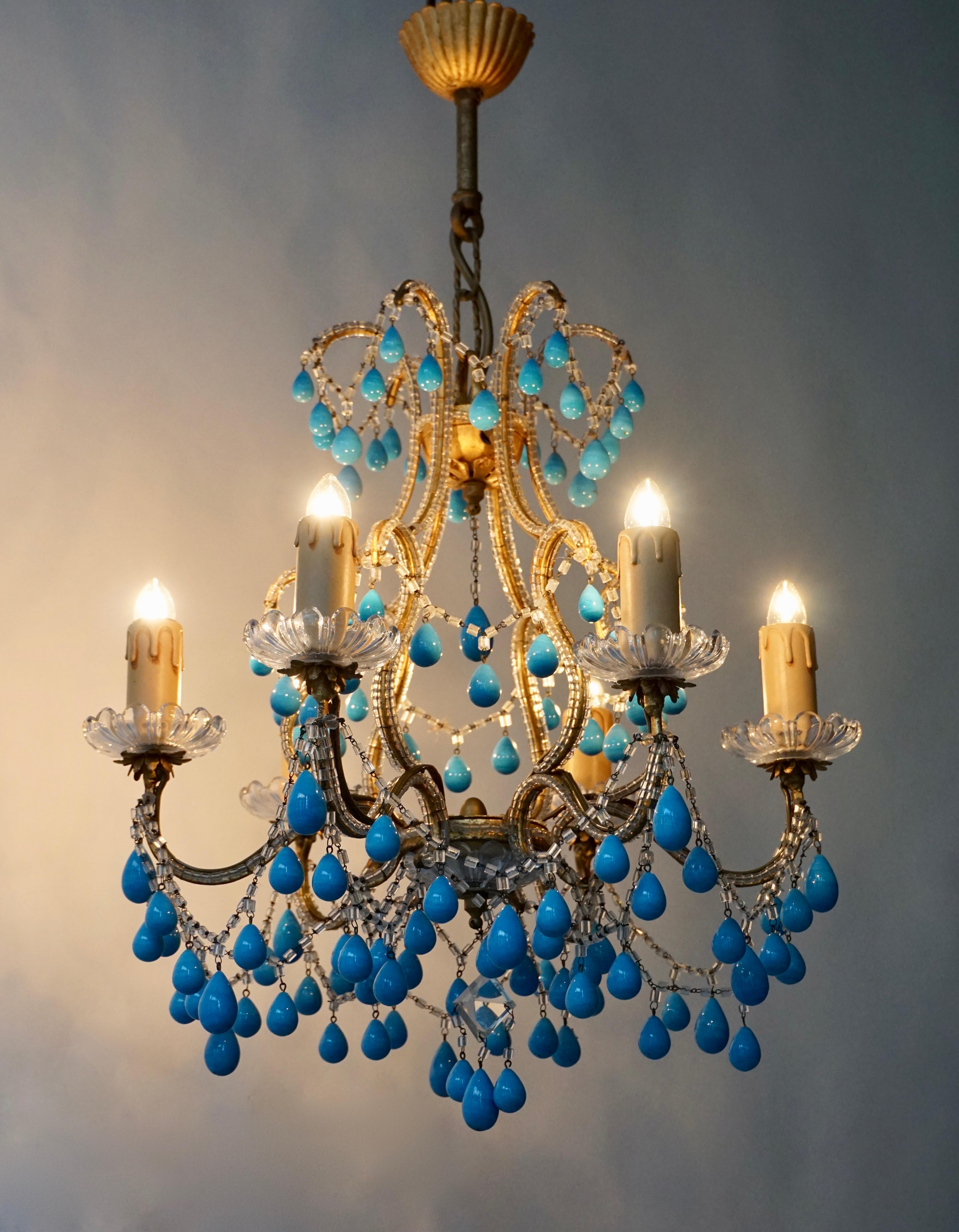 Coppia di eleganti lampadari italiani con pietre turchesi in vendita 7