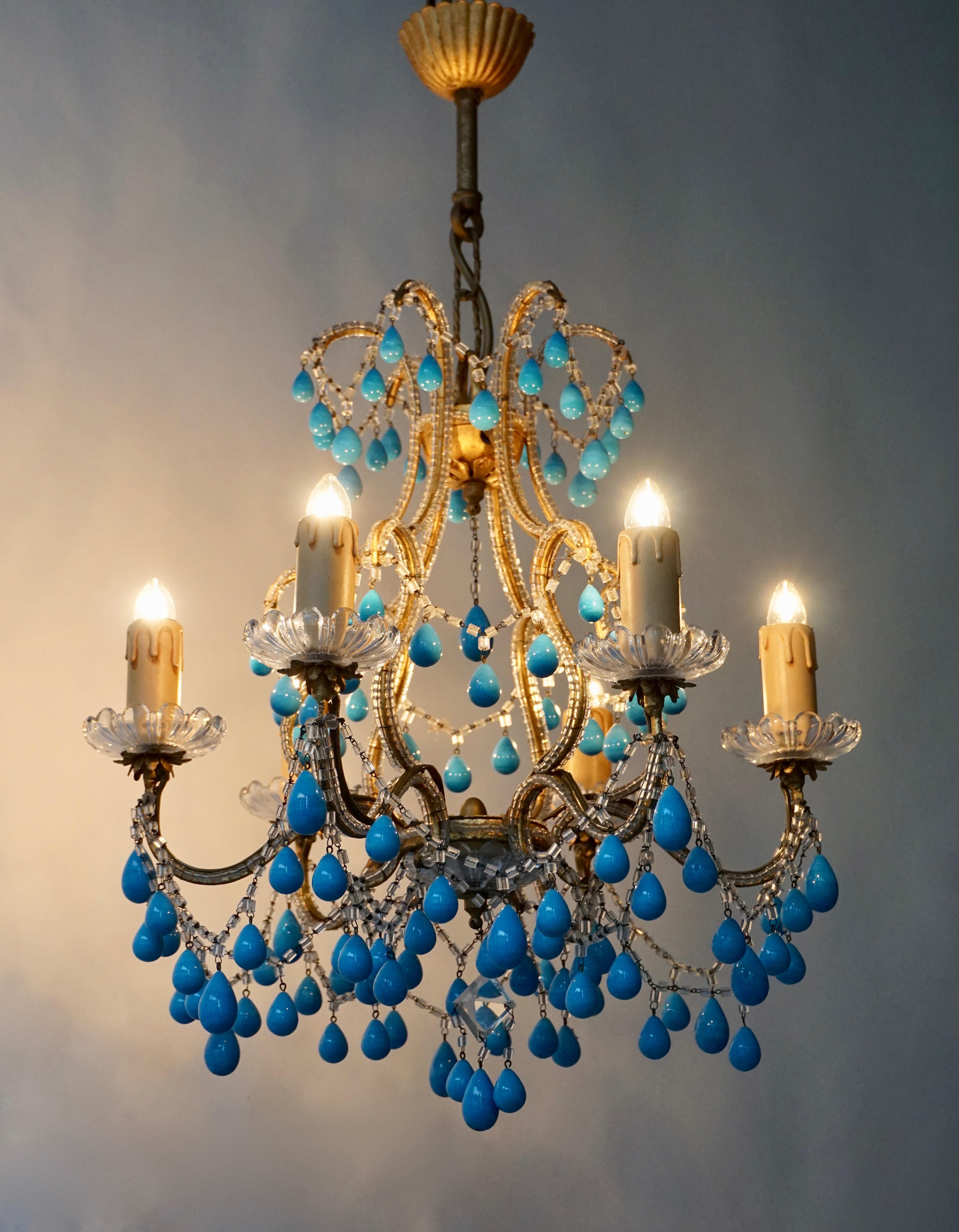 Pair of Elegant Italian Chandeliers with Turquoise Stone For Sale 7