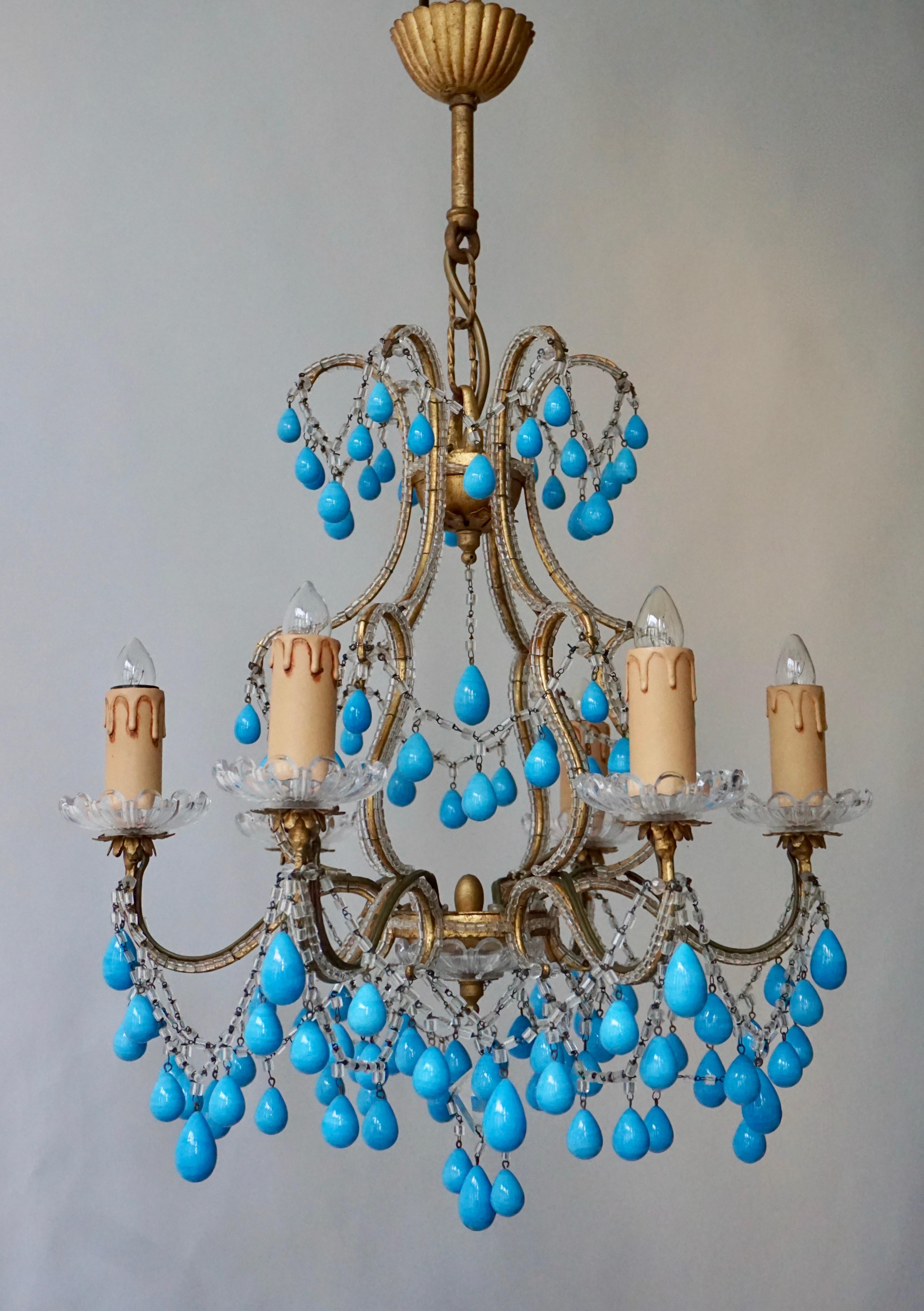 Pair of Elegant Italian Chandeliers with Turquoise Stone For Sale 8