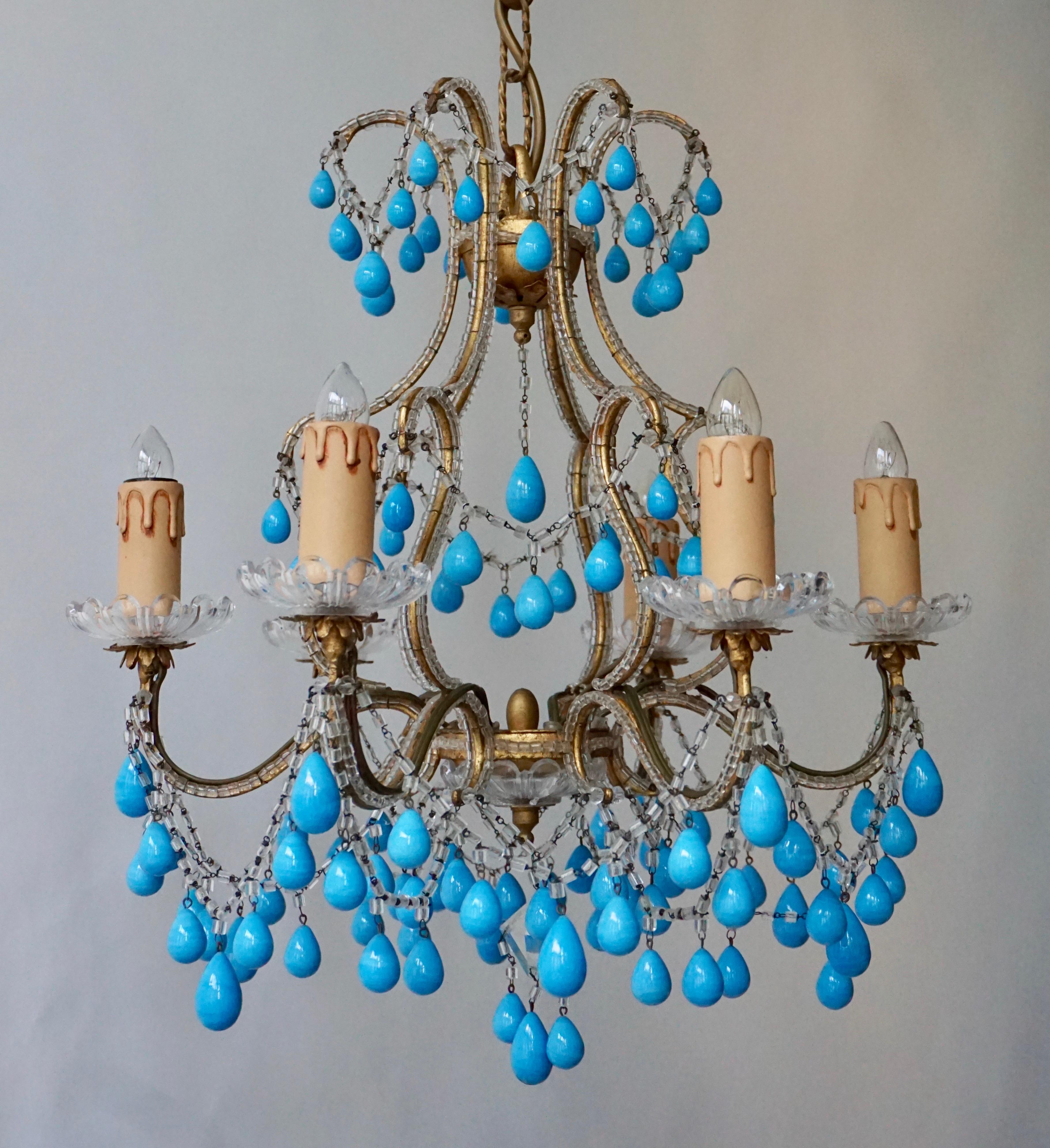 Pair of Elegant Italian Chandeliers with Turquoise Stone For Sale 9