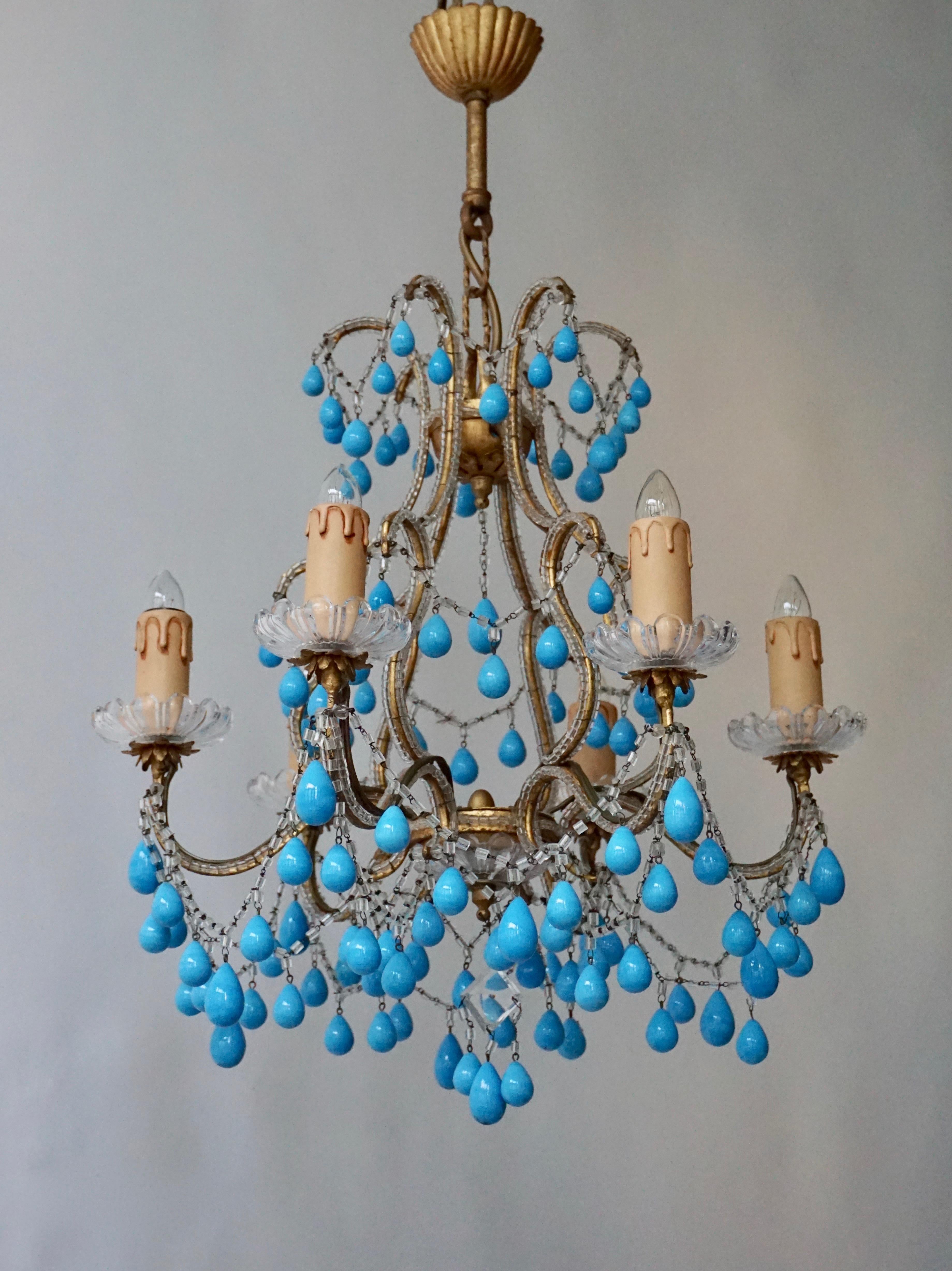 Pair of Elegant Italian Chandeliers with Turquoise Stone For Sale 10